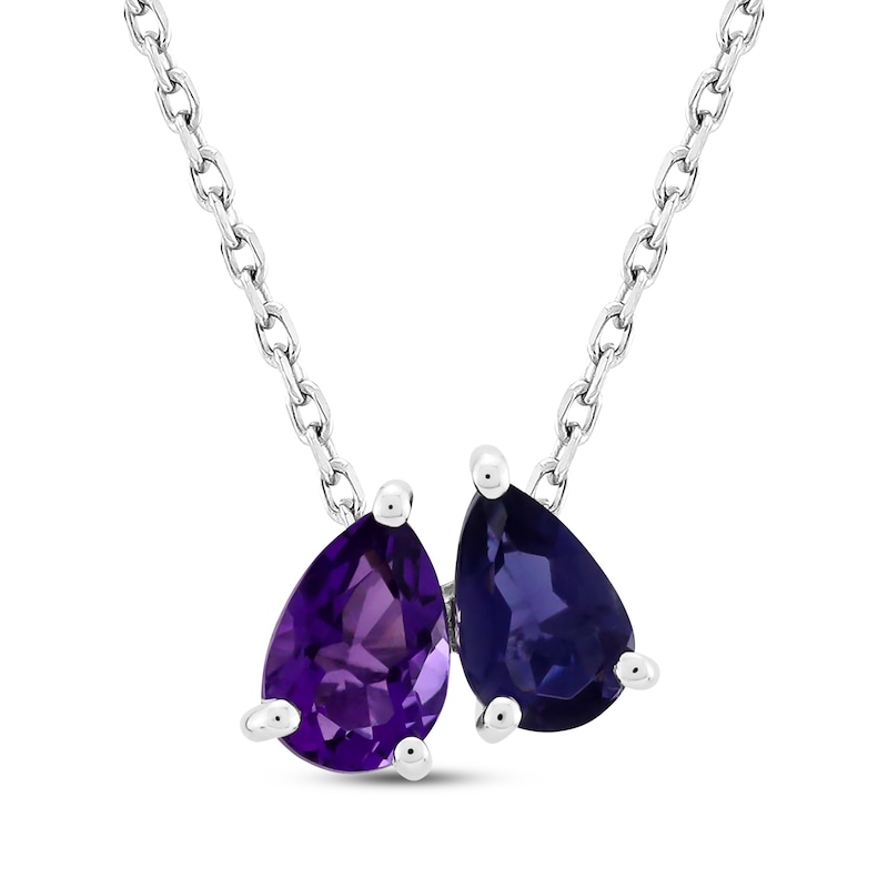 Toi et Moi Pear-Shaped Amethyst & Iolite Necklace 10K White Gold 18"