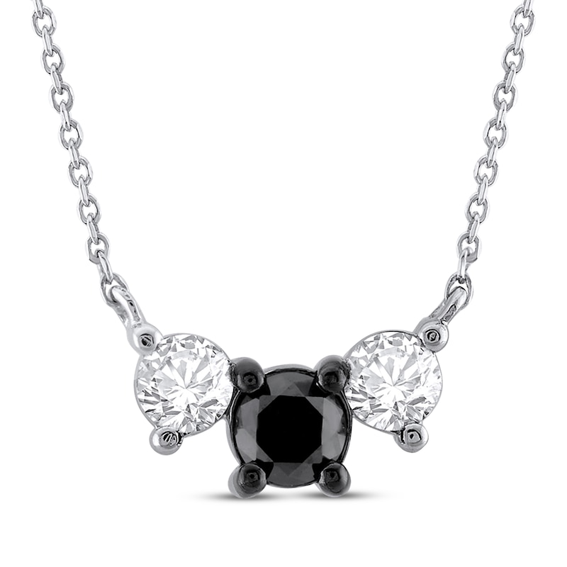 Black & White Diamond Three-Stone Necklace 1/2 ct tw 10K White Gold 18"