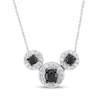 Thumbnail Image 0 of Black & White Diamond Three-Stone Halo Necklace 1 ct tw 10K White Gold 18"