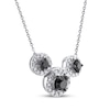 Thumbnail Image 1 of Black & White Diamond Three-Stone Halo Necklace 1 ct tw 10K White Gold 18"