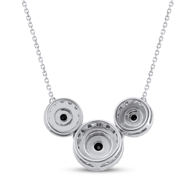 Black & White Diamond Three-Stone Halo Necklace 1 ct tw 10K White Gold 18"