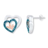 Thumbnail Image 0 of Blue Diamond Heart Earrings 1/20 ct tw Sterling Silver & 10K Rose Gold