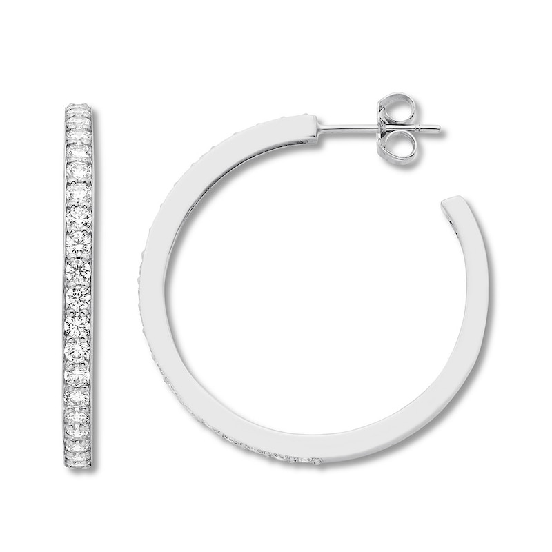 Diamond Hoop Earrings 1-1/2 ct tw Round-cut 14K White Gold