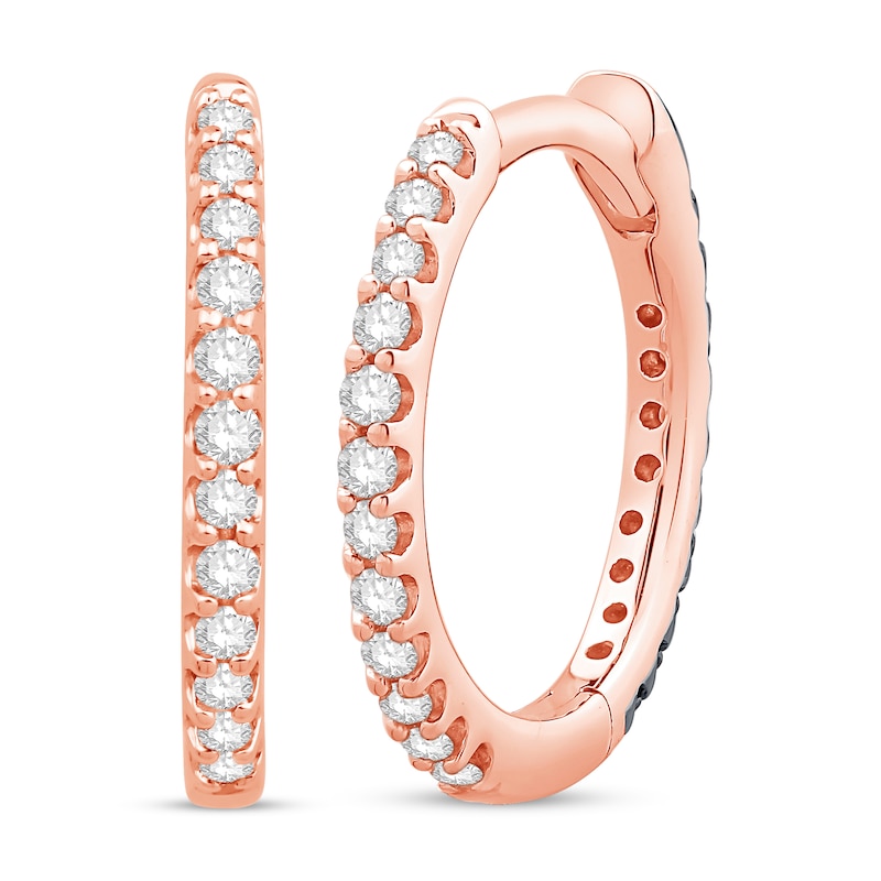 Black & White Reversible Diamond Hoop Earrings 1/4 ct tw Round-Cut 10K Rose Gold