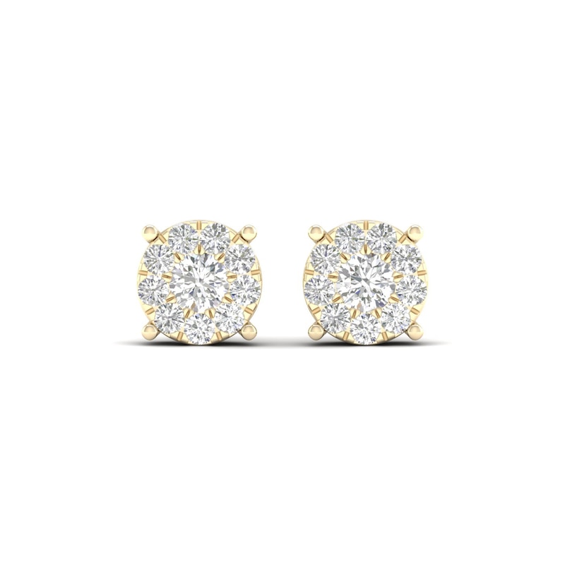 Diamond Halo Stud Earrings 1/2 ct tw Round-Cut 10K Yellow Gold