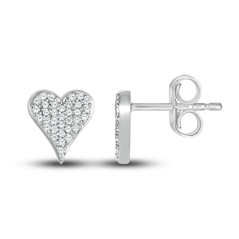 Diamond Heart Stud Earrings 1/4 ct tw Round-cut Sterling Silver