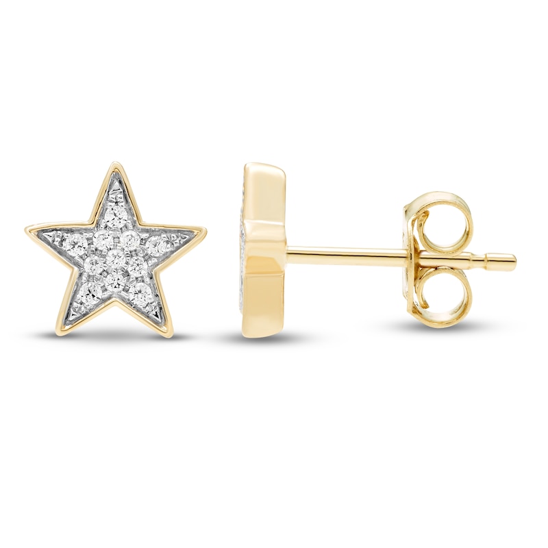 Diamond Star Stud Earrings 1/10 ct tw Round-cut 10K Yellow Gold