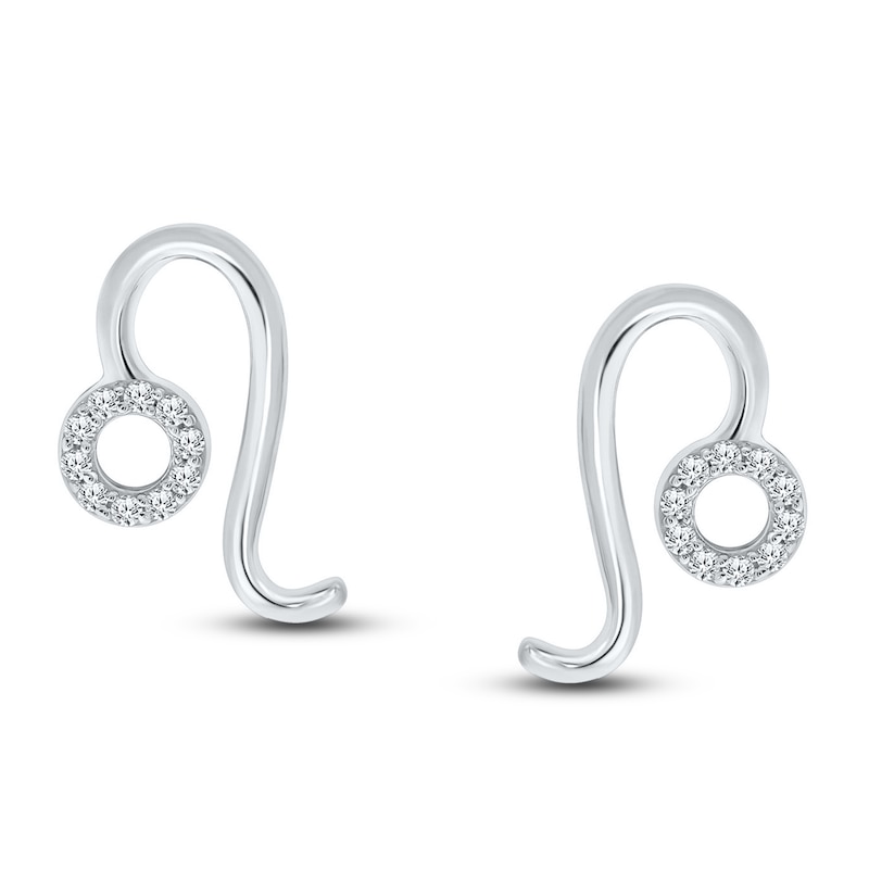 Diamond Leo Earrings 1/10 ct tw Round-cut Sterling Silver