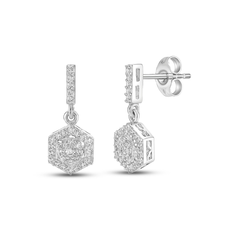 Diamond Hexagon Dangle Earrings 1/3 ct tw Round-cut Sterling Silver