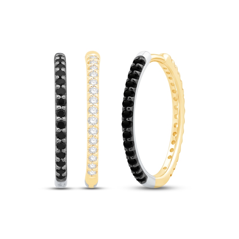 White & Black Diamond Reversible Hoop Earrings 1/2 ct tw Round-cut 10K Two-Tone Gold