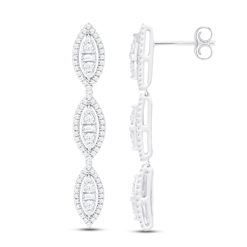 Diamond Marquise Drop Earrings 1 ct tw Round & Baguette-cut 10K White Gold