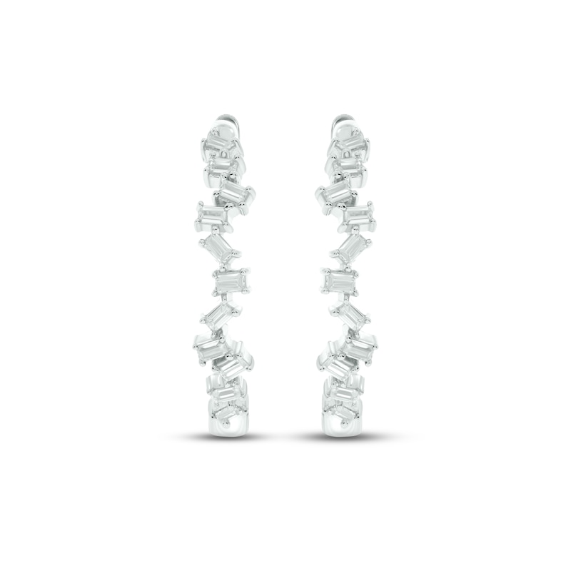 Diamond Hoop Earrings 1/6 ct tw Baguette-cut 10K White Gold