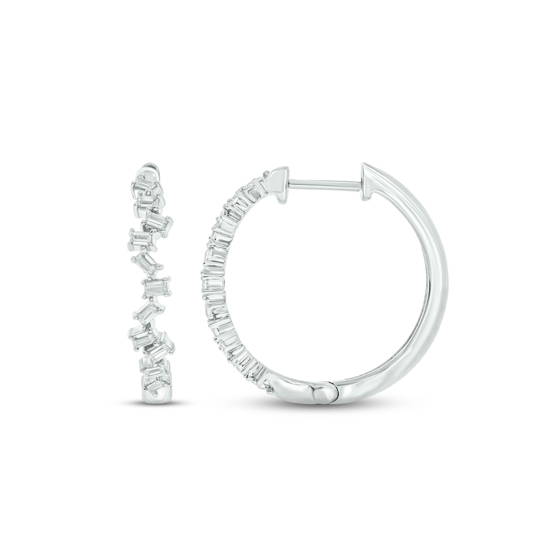 Diamond Hoop Earrings 1/6 ct tw Baguette-cut 10K White Gold