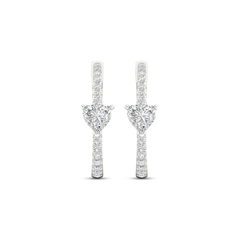 Diamond Huggie Hoop Earrings 1 ct tw Heart & Round-cut 14K White Gold