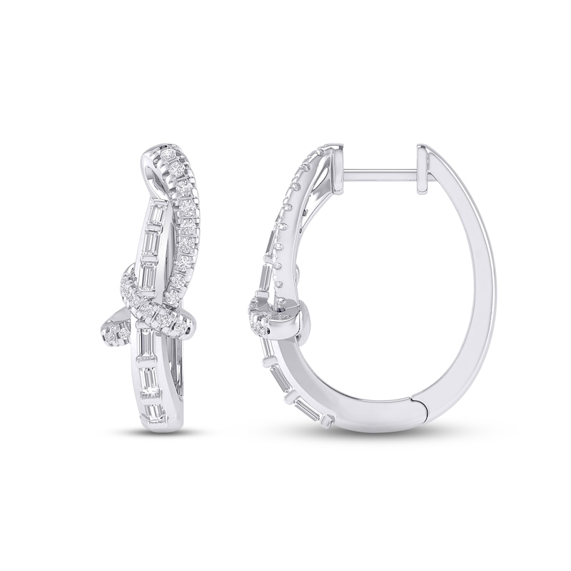 Diamond Hoop Earrings 1/2 ct tw Baguette & Round-cut 10K White Gold