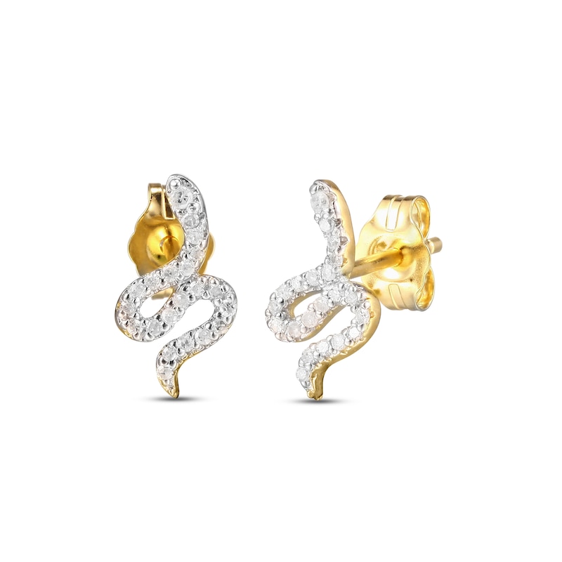 Diamond Snake Stud Earrings 1/10 ct tw Round-cut 10K Yellow Gold