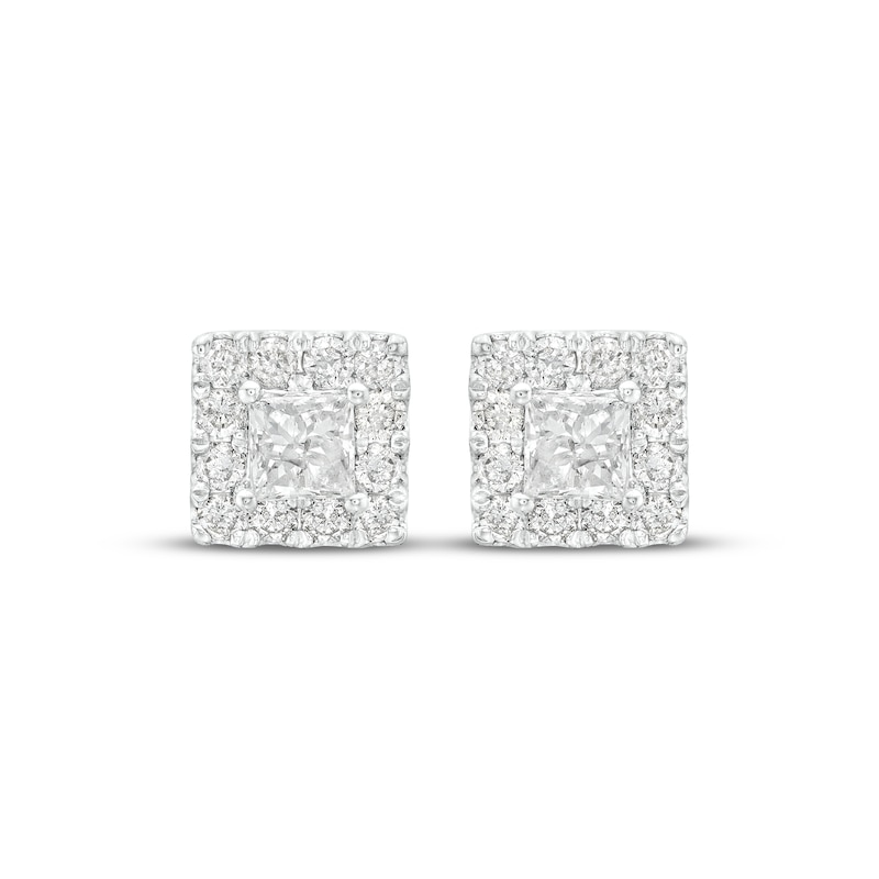 Diamond Stud Earrings 1/2 ct tw Princess & Round-cut 10K White Gold