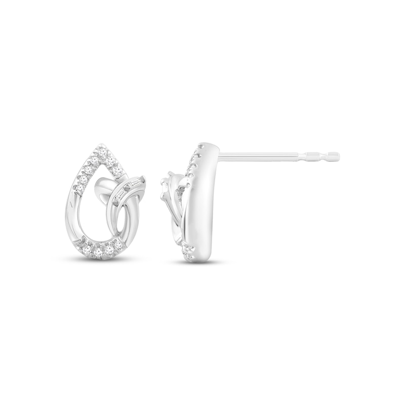 Diamond Knot Stud Earrings 1/10 ct tw Round & Baguette-cut Sterling Silver