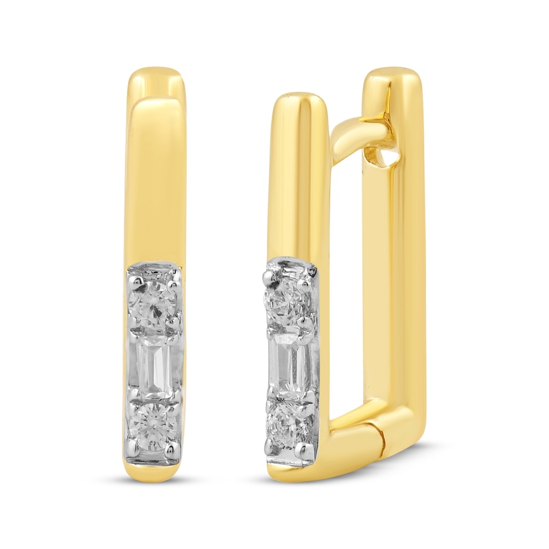 Baguette & Round-Cut Diamond Hoop Earrings 1/10 ct tw 10K Yellow Gold