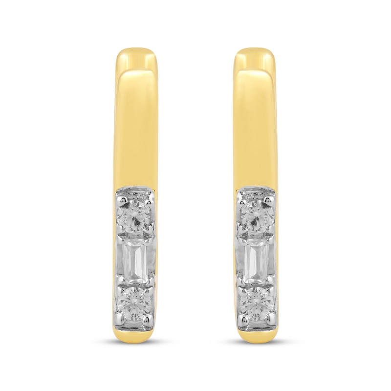 Baguette & Round-Cut Diamond Hoop Earrings 1/10 ct tw 10K Yellow Gold