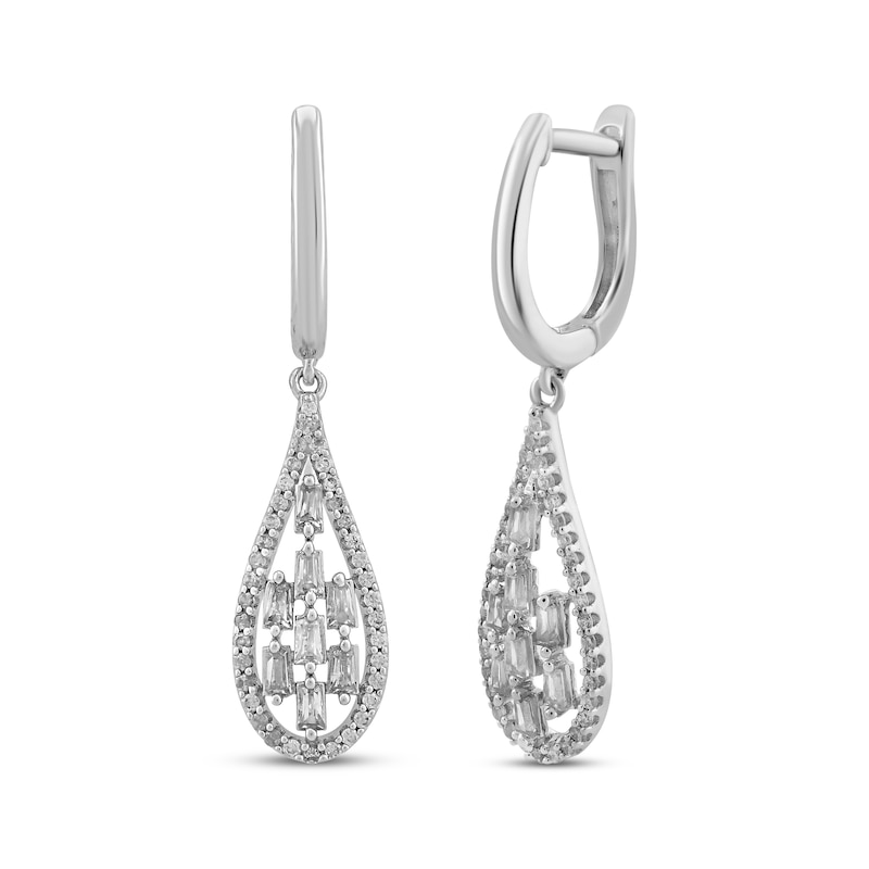 Baguette & Round-Cut Diamond Pear-Shaped Hoop Drop Earrings 1/3 ct tw 10K White Gold