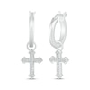Thumbnail Image 0 of Diamond Gothic-Style Cross Dangle Hoop Earrings 1/15 ct tw Sterling Silver