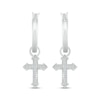 Thumbnail Image 1 of Diamond Gothic-Style Cross Dangle Hoop Earrings 1/15 ct tw Sterling Silver