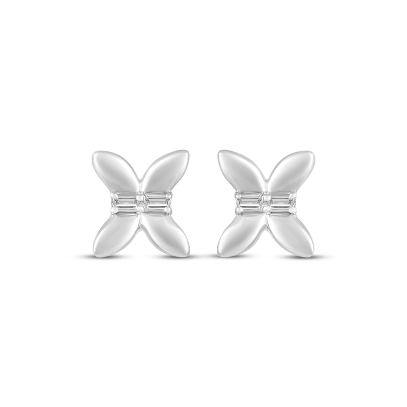 Baguette-Cut Diamond Butterfly Stud Earrings 1/20 ct tw 10K White Gold