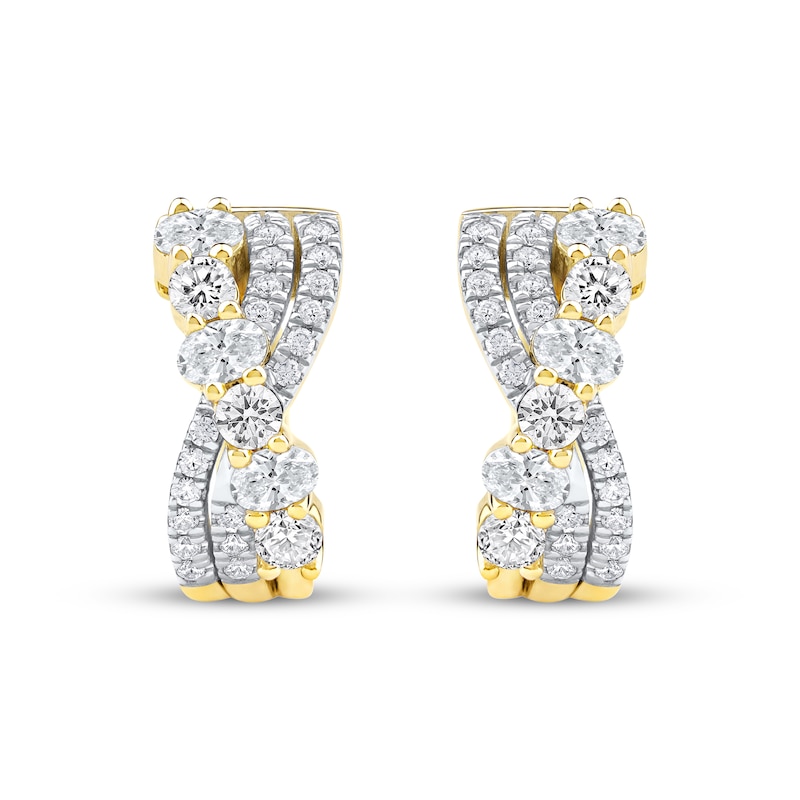 Oval & Round-Cut Diamond Crossover Hoop Earrings 1-1/2 ct tw 14K Yellow Gold