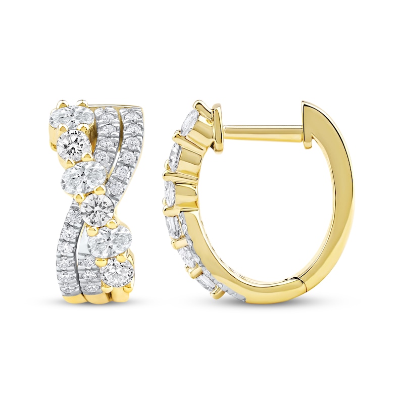 Oval & Round-Cut Diamond Crossover Hoop Earrings 1-1/2 ct tw 14K Yellow Gold