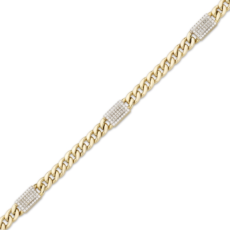 Men's Diamond Rectangle Link Solid Cuban Curb Chain Bracelet 1/2 ct tw 10K Yellow Gold 8.5"