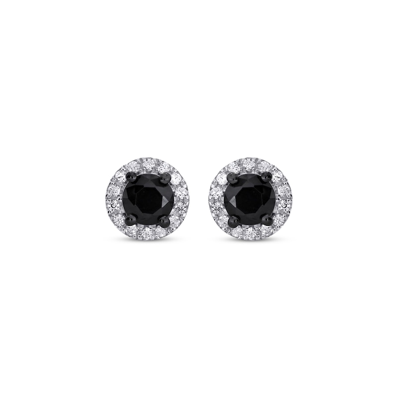 Black & White Diamond Halo Stud Earrings 1 ct tw 10K White Gold