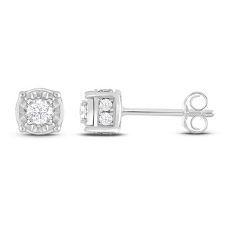 Diamond Solitaire Stud Earrings 3/8 ct tw Round-cut Sterling Silver