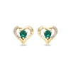 Thumbnail Image 1 of Natural Emerald & Diamond Heart Stud Earrings 1/20 ct tw 10K Yellow Gold