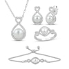 Thumbnail Image 0 of Cultured Pearl & White Lab-Created Sapphire Twisted Heart Frame Gift Set Sterling Silver