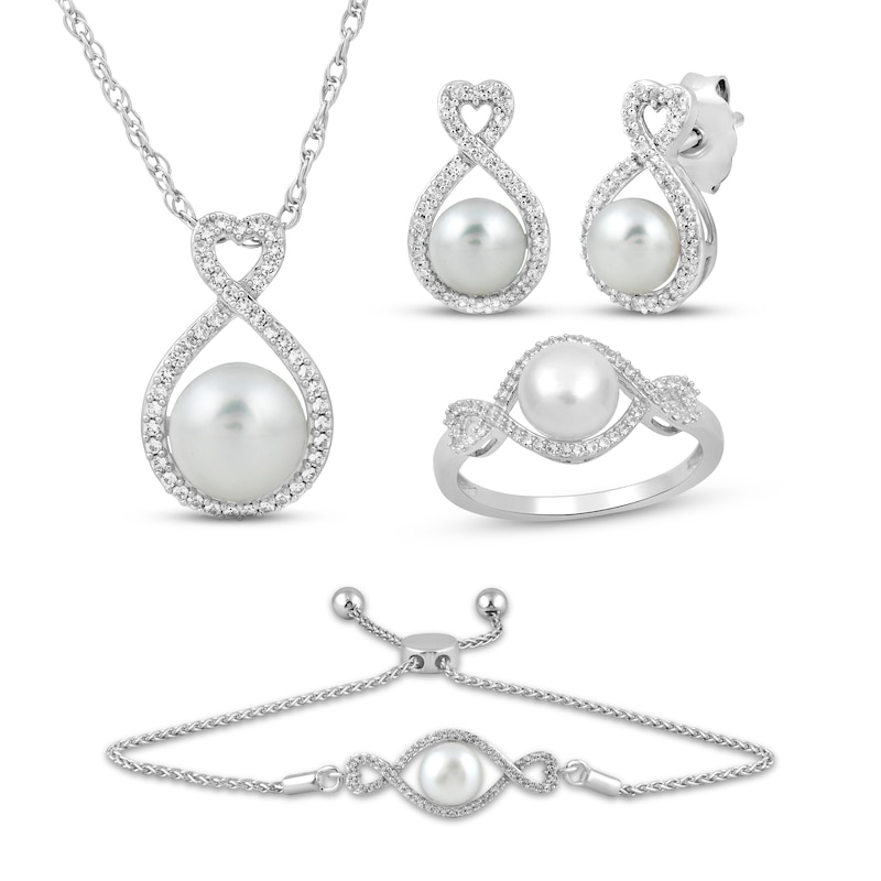 Cultured Pearl & White Lab-Created Sapphire Twisted Heart Frame Gift Set Sterling Silver
