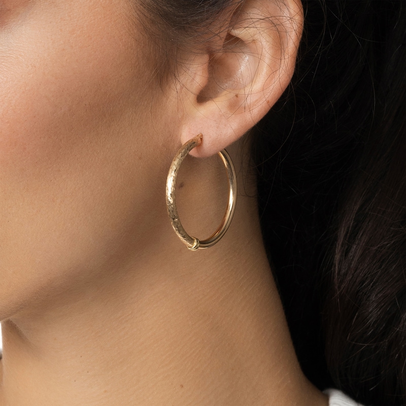 Reaura Textured Hoop Earrings Repurposed 14K Yellow Gold 35mm