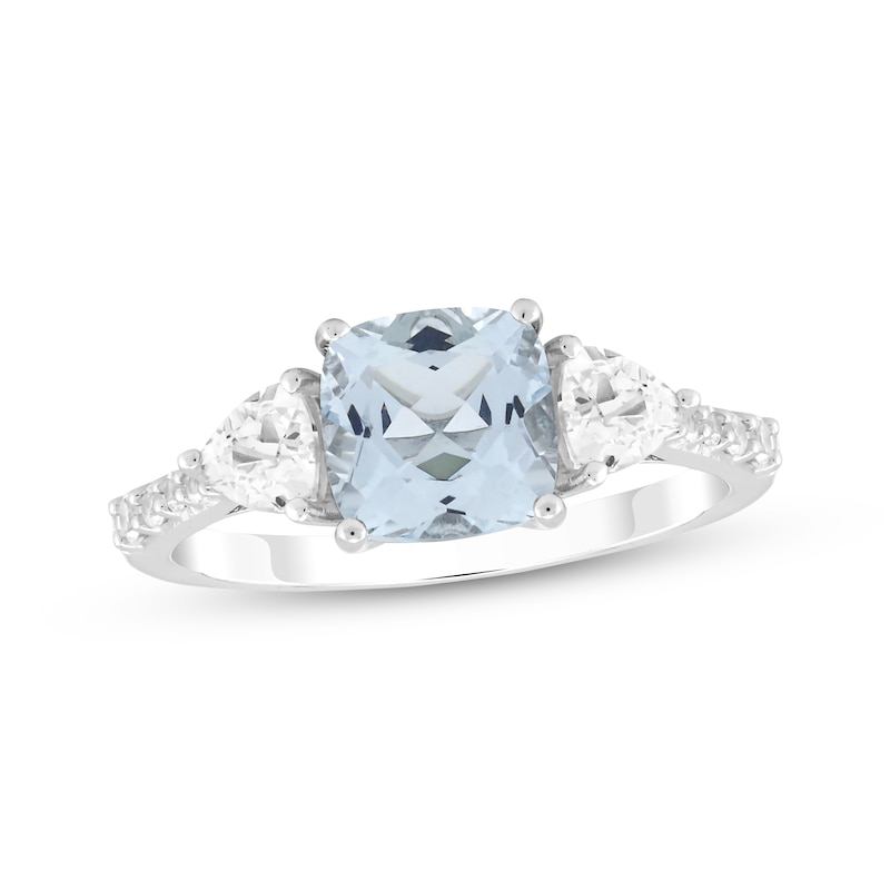 Cushion-Cut Aquamarine & White Lab-Created Sapphire Ring Sterling Silver
