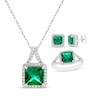 Thumbnail Image 0 of Square-Cut Lab-Created Emerald & White Lab-Created Sapphire Gift Set Sterling Silver - Size 7