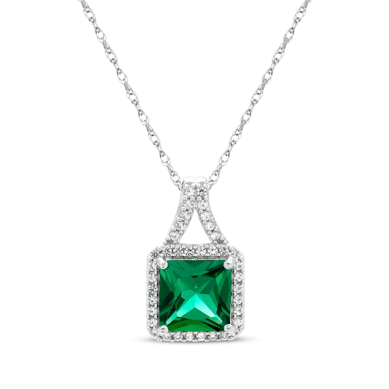 Square-Cut Lab-Created Emerald & White Lab-Created Sapphire Gift Set Sterling Silver - Size 7