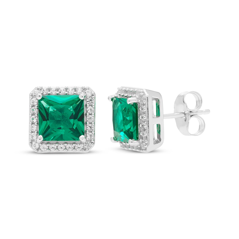 Square-Cut Lab-Created Emerald & White Lab-Created Sapphire Gift Set Sterling Silver - Size 7