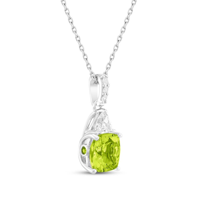 Cushion-Cut Peridot & White Lab-Created Sapphire Necklace Sterling Silver 18"