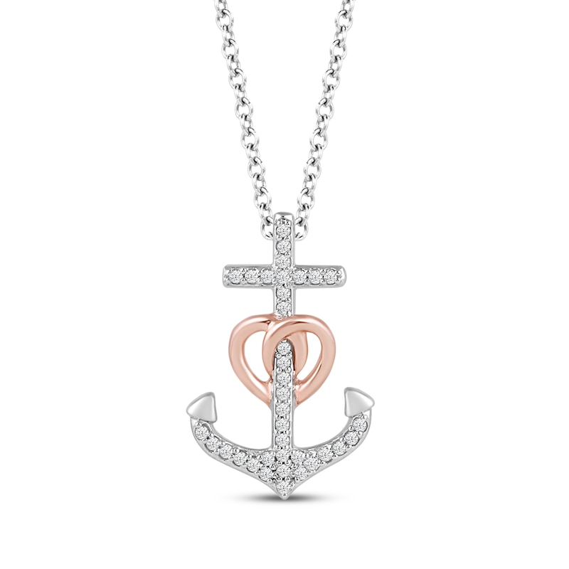 Hallmark Diamonds Anchor Necklace 1/10 ct tw Sterling Silver & 10K Rose Gold 18"