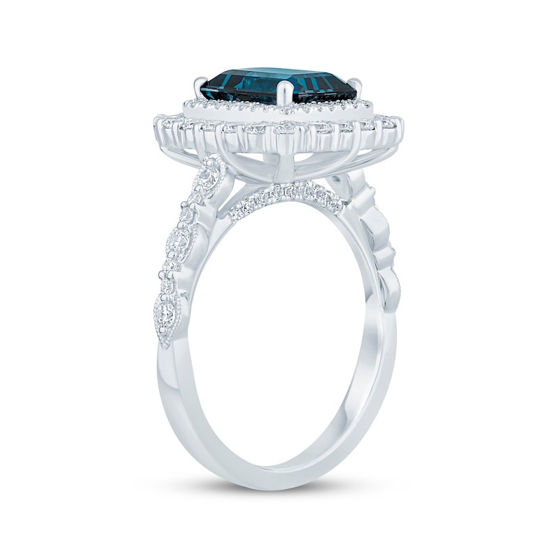Emerald-Cut London Blue Topaz & Round-Cut Diamond Engagement Ring 7/8 ct tw 14K White Gold