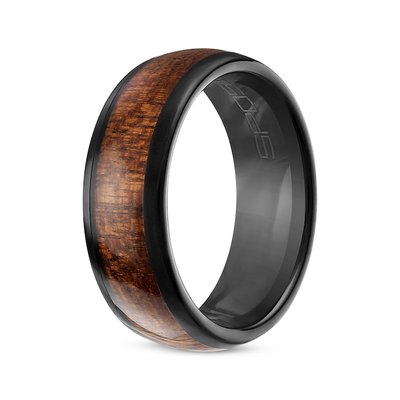 Men's Wedding Band Black Ion-Plated Tungsten Carbide & Wood Inlay