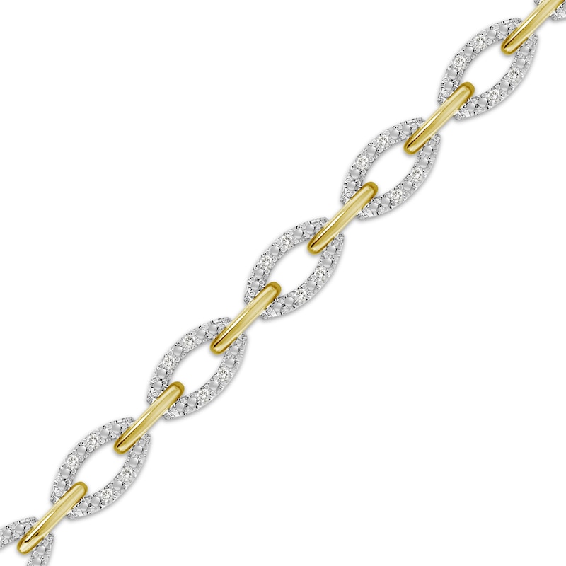 Linked Always Diamond Oval Chain Link Bracelet 1/6 ct tw Sterling Silver & 10K Yellow Gold 7"
