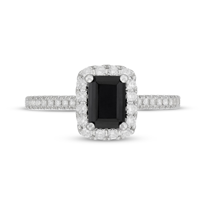 Neil Lane Emerald-Cut Black Diamond & White DIamond Engagement Ring 1-1/2 ct tw 14K White Gold