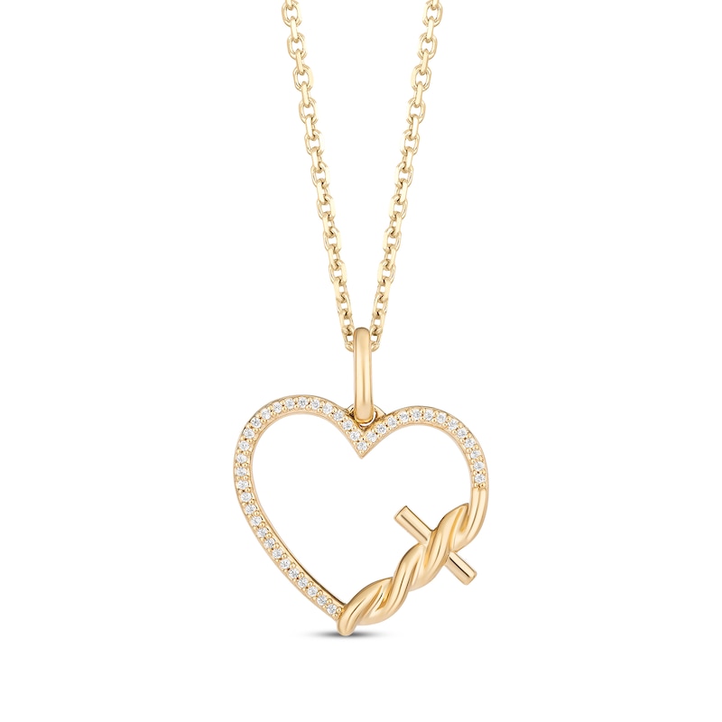 Hallmark Diamonds Heart with Twisted Cross Necklace 1/15 ct tw 10K Yellow Gold 18"