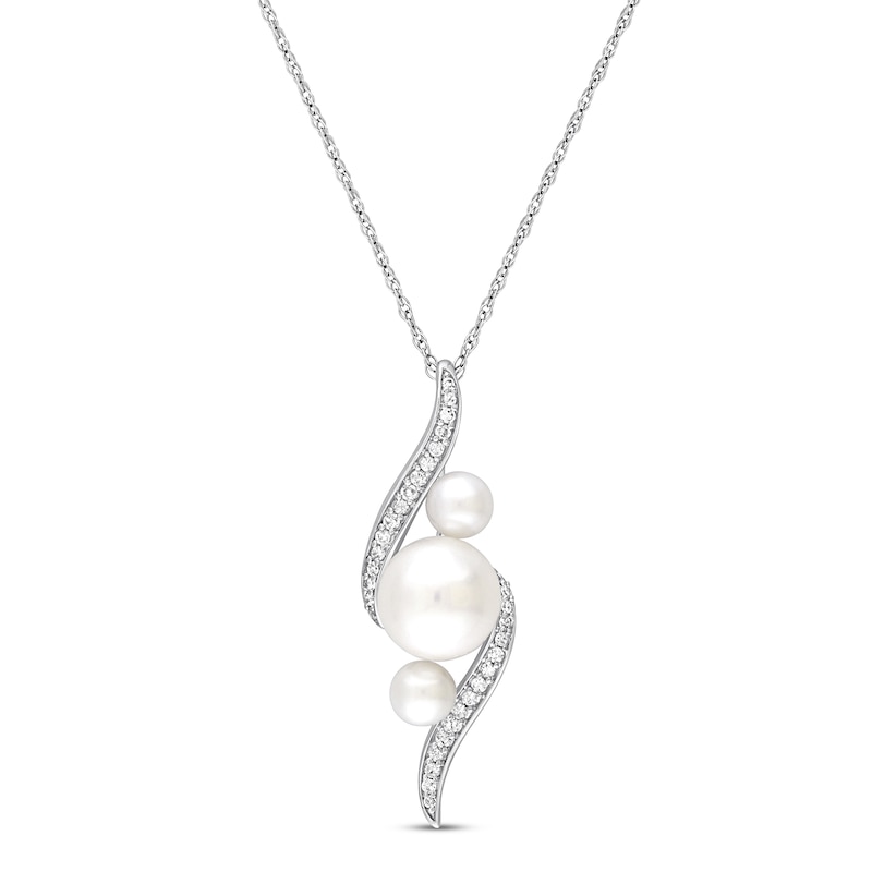 Cultured Pearl Necklace 1/8 ct tw Diamonds 10K White Gold
