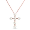 Thumbnail Image 0 of Freshwater Cultured Pearl & White Topaz Cross Necklace 10K Rose Gold 18"